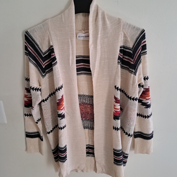 Olive & Oak Cream‎ Southwest Astec Patterned Women's Sweater Cardigan Size Large - Picture 3 of 9